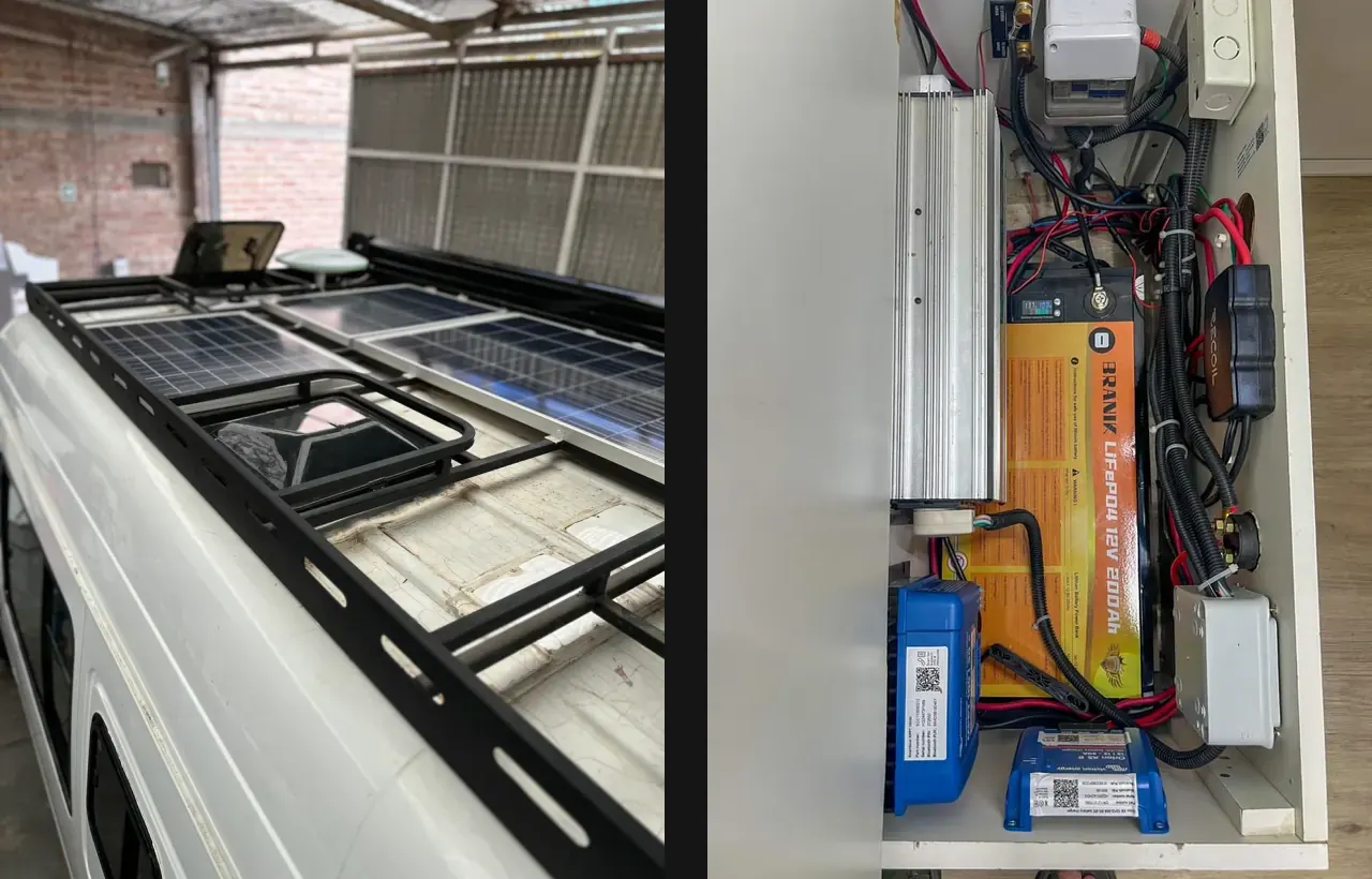 Paneles solares y sistema eléctrico instalados en una unidad RF